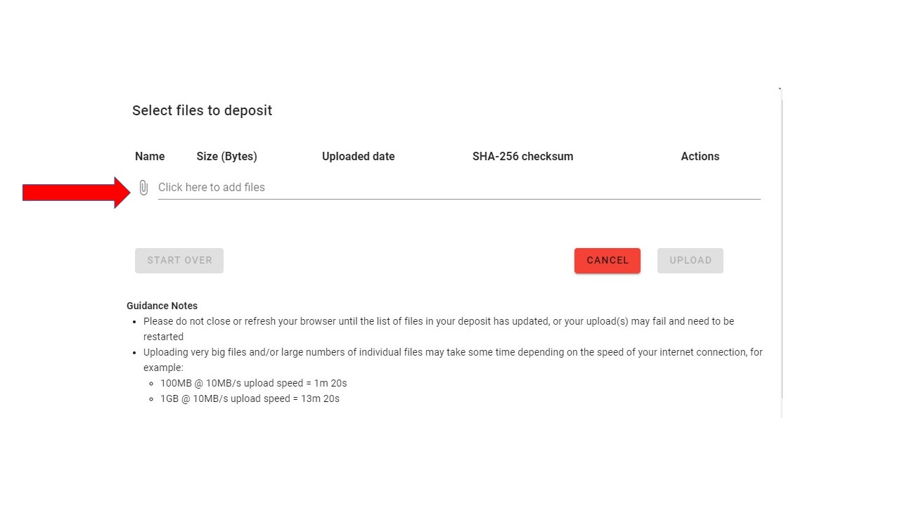 Image showing Deposit Service screen that allows selection of files