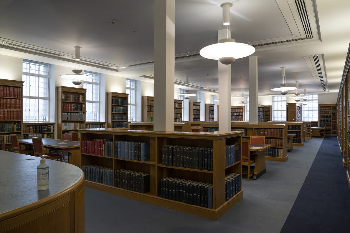 Desks and shelves inside the Commonwealth Room