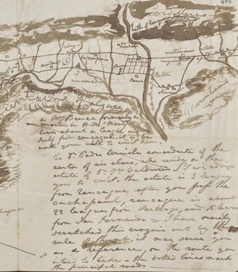 Map drawn by Thomas Sutclliffe for Darwin’s journey through the Andes, Cambridge University Library